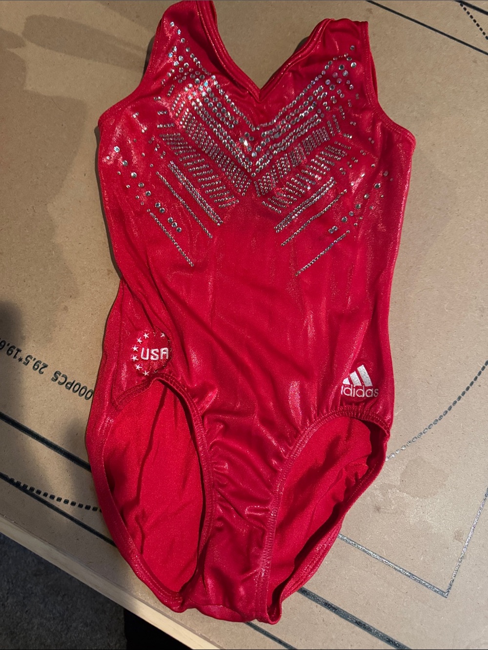 adidas Red Kids USA Sparkle One-Piece Gymnastics Leotard
